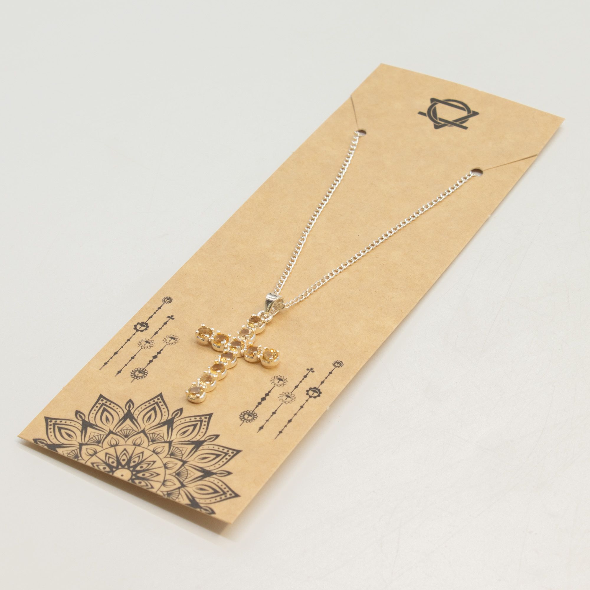 Indisk Andagtsvedhæng – Sølvbelagt (45Cm Chain) – Citrine Crucifix - Billede 4