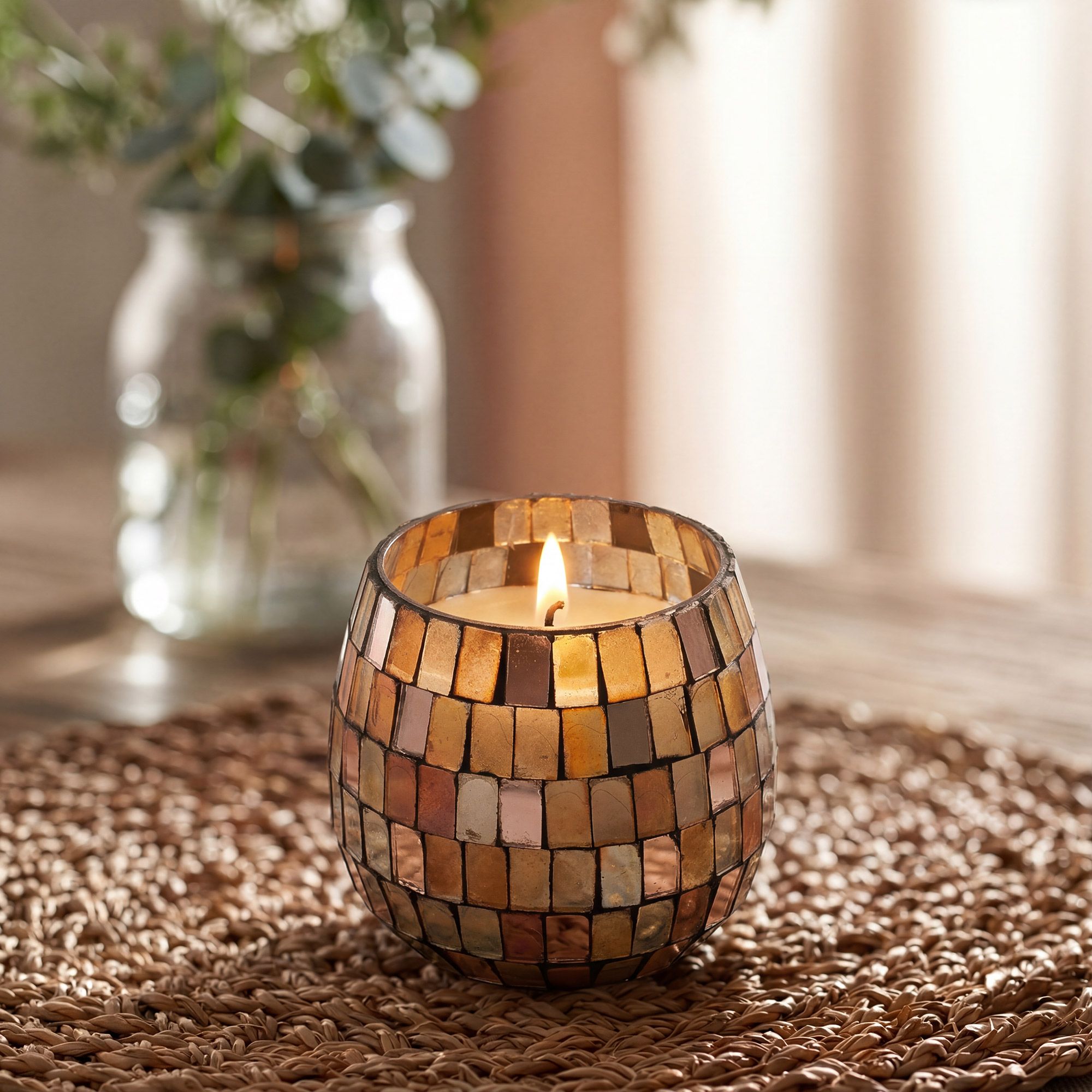 Lille Glasburk-Stearinlys – Amber Mosaic - Billede 2