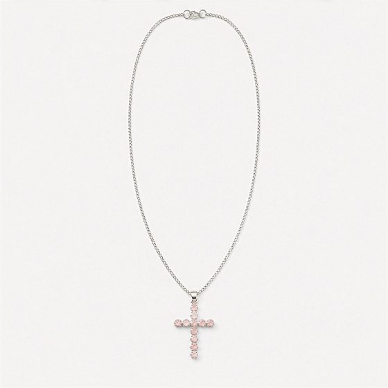 Indisk Andagtsvedhæng – Sølvbelagt (45Cm Chain) – Rose Quartz Crucifix - Billede 1