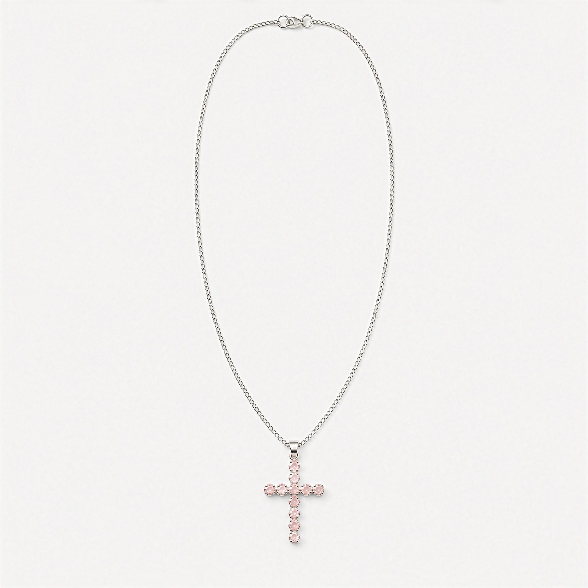Indisk Andagtsvedhæng – Sølvbelagt (45Cm Chain) – Rose Quartz Crucifix - Billede 1