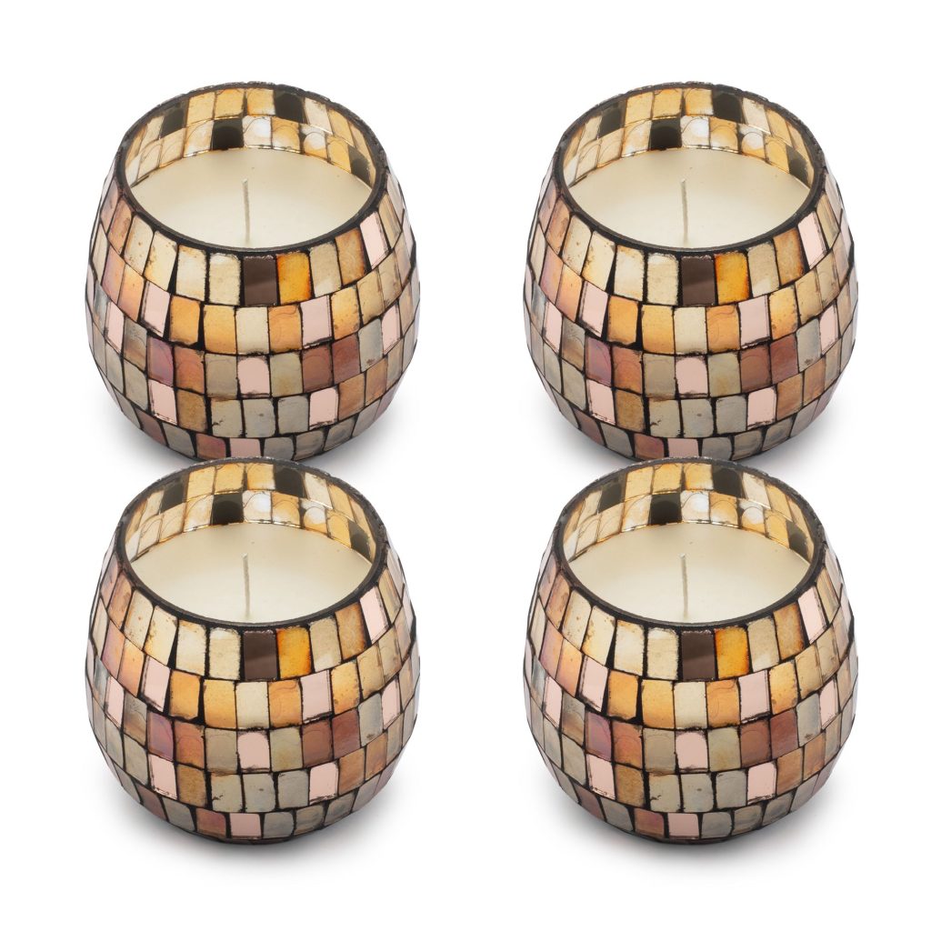 Lille Glasburk-Stearinlys – Amber Mosaic