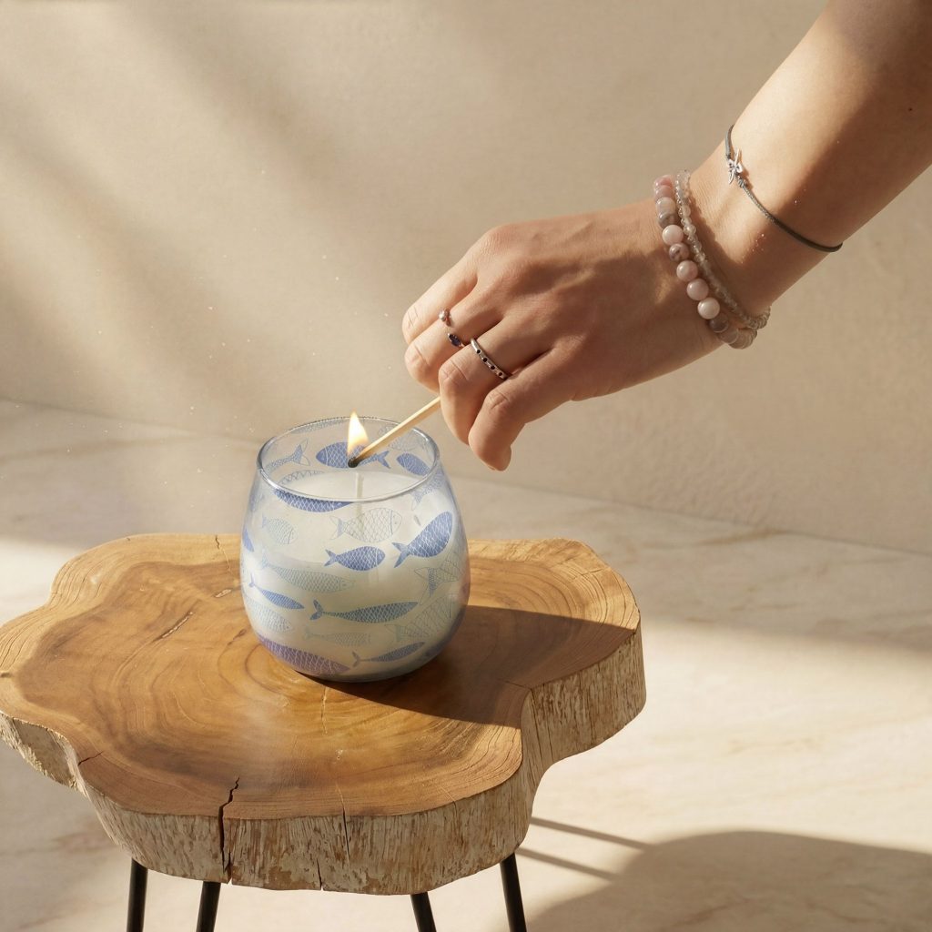Lille Glasburk-Stearinlys – Seabreeze