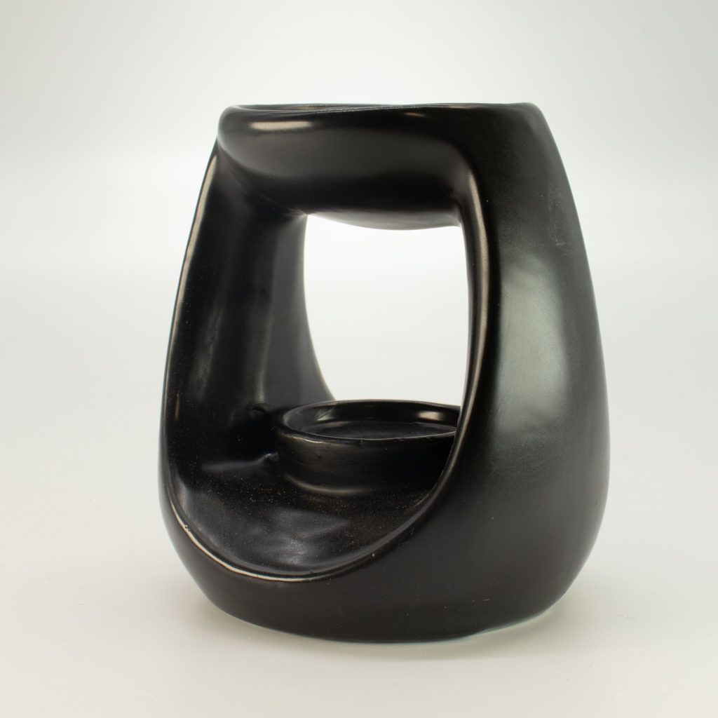 Ceramic Zen Oliebrænder – Stor Oval Pebble – Matt Black