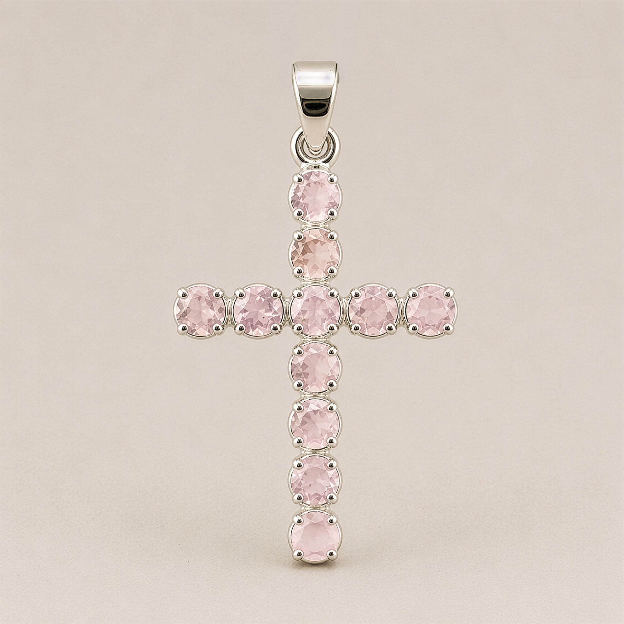 Indisk Andagtsvedhæng – Sølvbelagt (45Cm Chain) – Rose Quartz Crucifix - Billede 3
