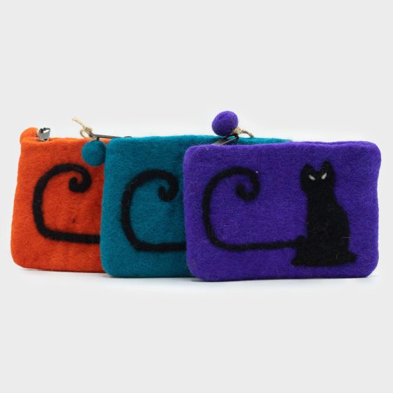 Natural Felt Zipper Pouches – Cat Face - Billede 1