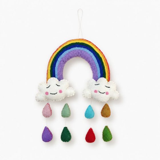 Handmade Felt Mobile – Rainbow Happy Clouds - Billede 3