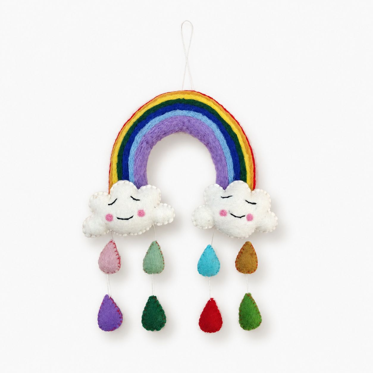 Handmade Felt Mobile – Rainbow Happy Clouds - Billede 3