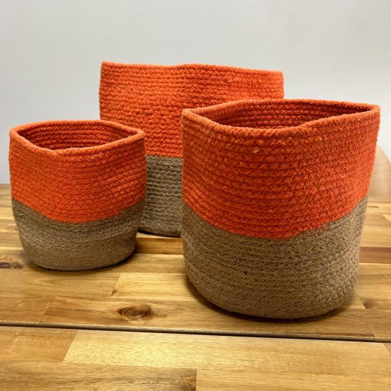 Sæt Med 3 Cotton Rope Storage Baskets – Orange - Billede 1