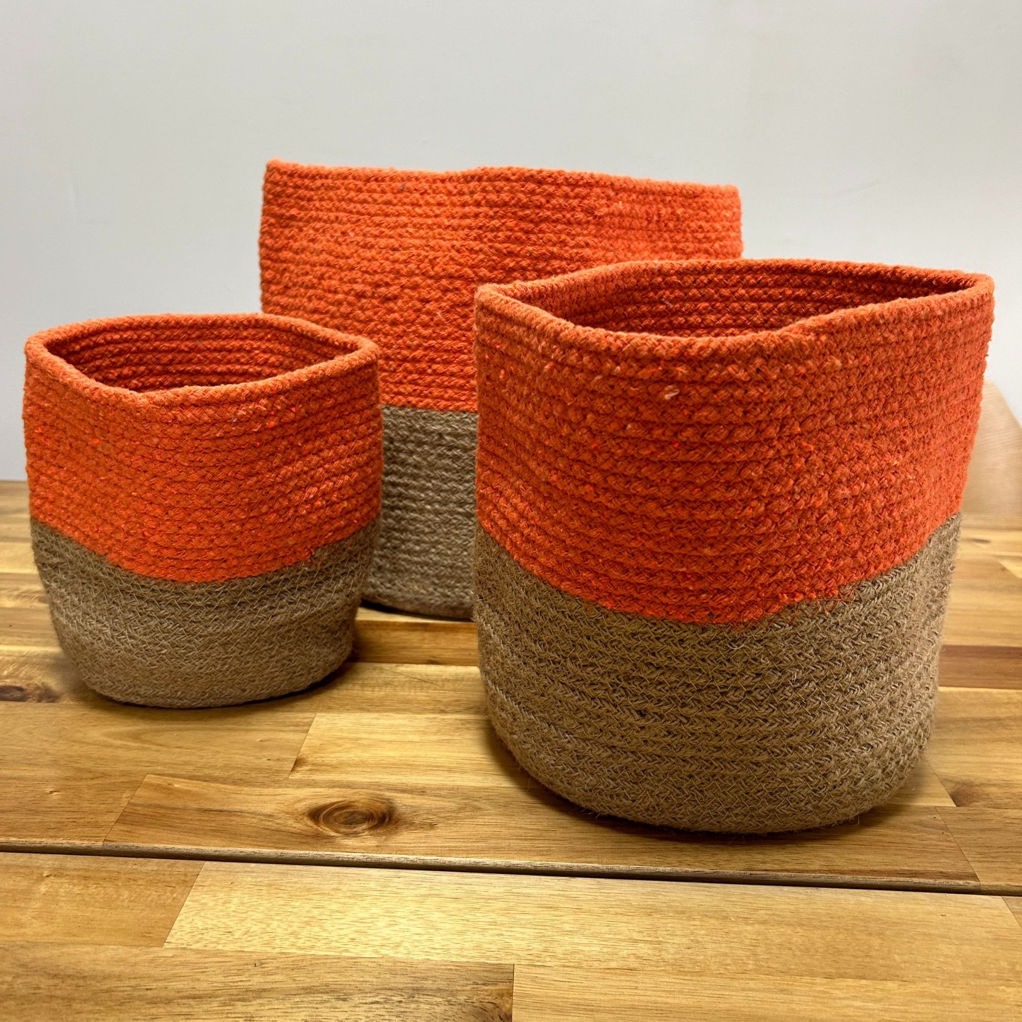 Sæt Med 3 Cotton Rope Storage Baskets – Orange - Billede 1