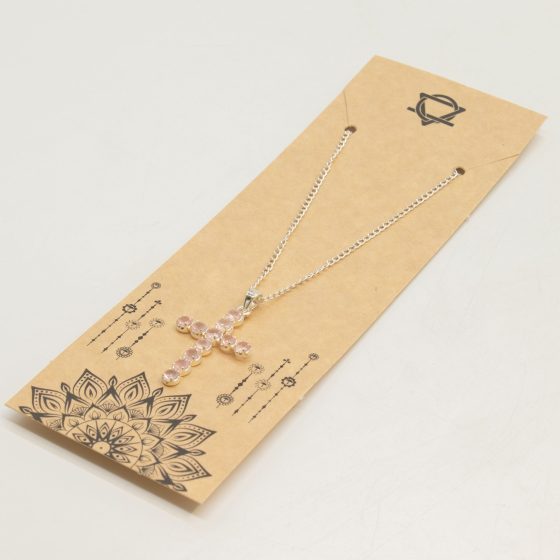 Indisk Andagtsvedhæng – Sølvbelagt (45Cm Chain) – Rose Quartz Crucifix - Billede 6