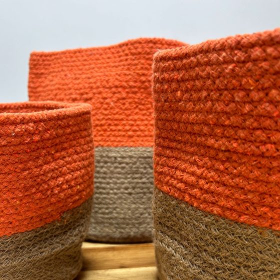 Sæt Med 3 Cotton Rope Storage Baskets – Orange - Billede 2