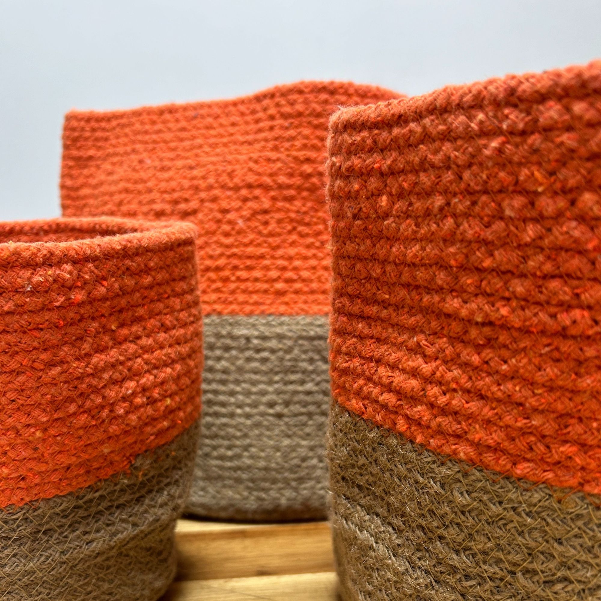 Sæt Med 3 Cotton Rope Storage Baskets – Orange - Billede 2
