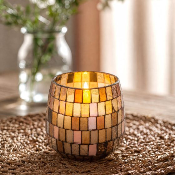 Mellem Glasburk-Stearinlys – Amber Mosaic - Billede 5