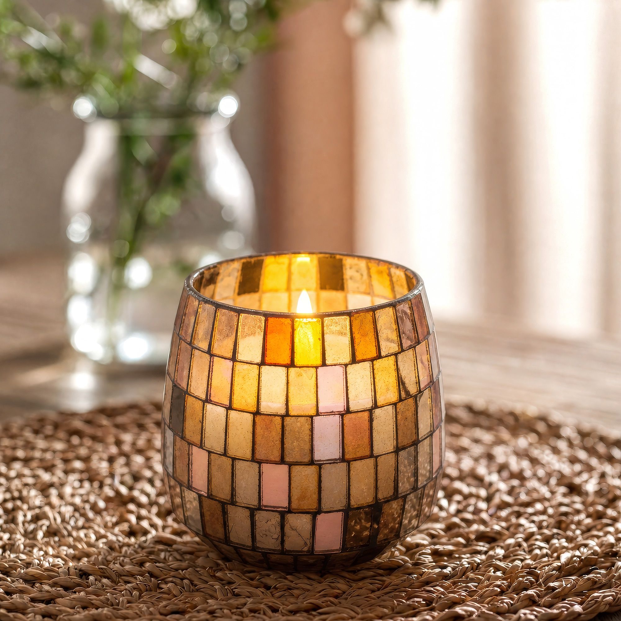 Mellem Glasburk-Stearinlys – Amber Mosaic - Billede 5