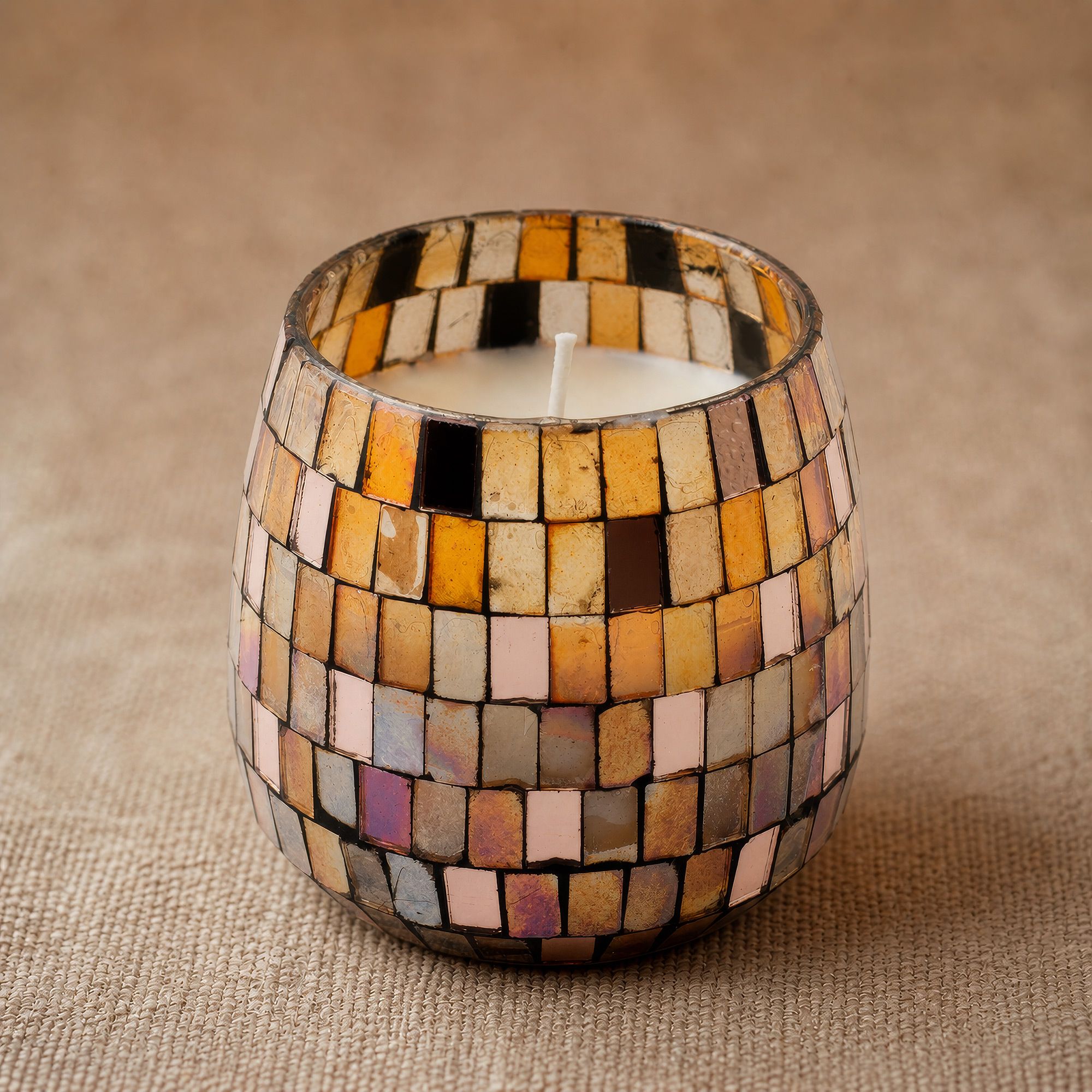 Mellem Glasburk-Stearinlys – Amber Mosaic - Billede 1