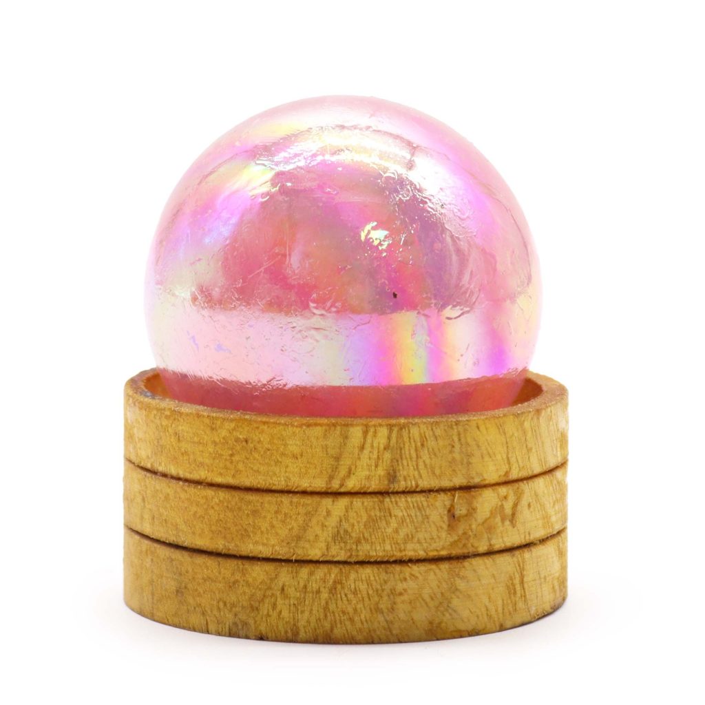 Ædelsten Kugle 50Mm – Rose Quartz Titanium Aura Med Stand