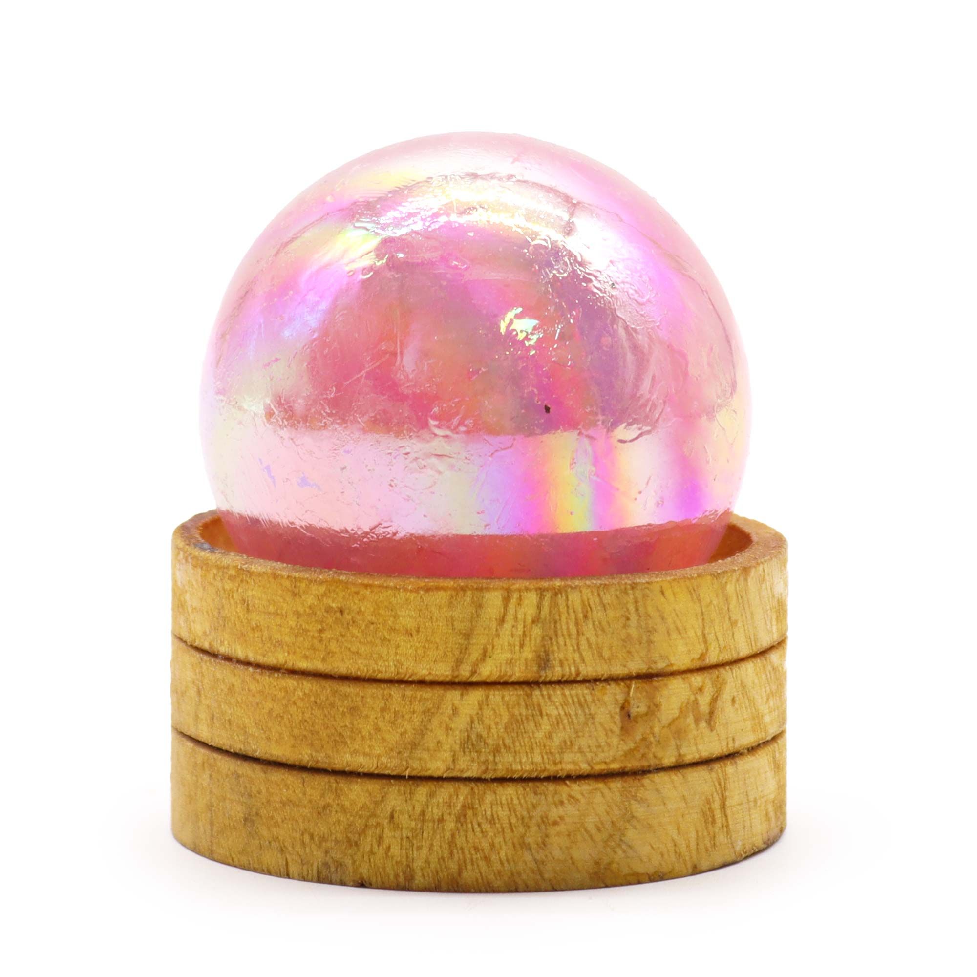 Ædelsten Kugle 50Mm – Rose Quartz Titanium Aura Med Stand - Billede 1
