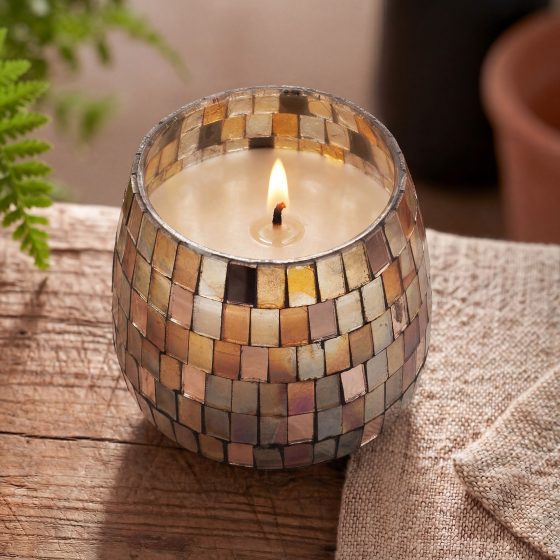 Mellem Glasburk-Stearinlys – Amber Mosaic - Billede 2