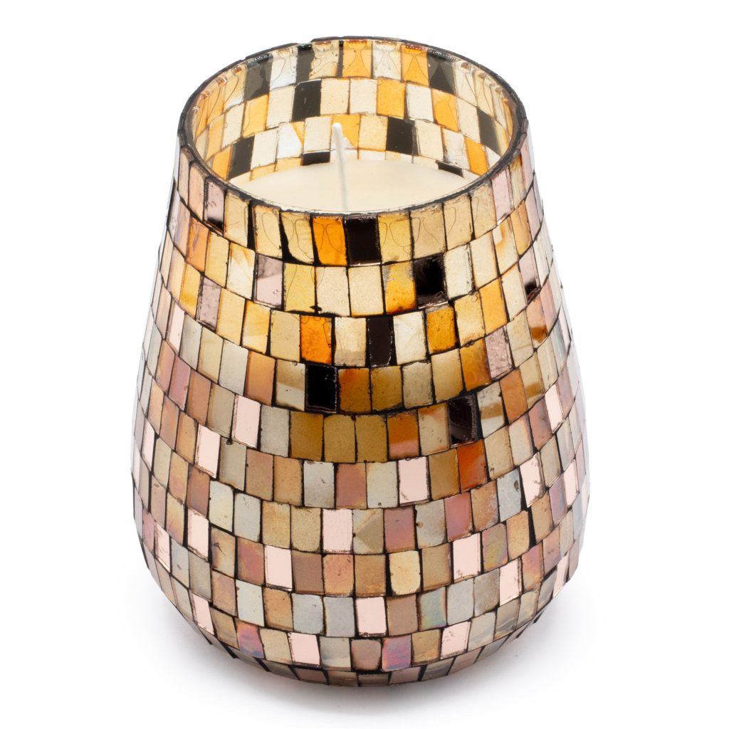 Høje Glasburk-Stearinlys – Amber Mosaic