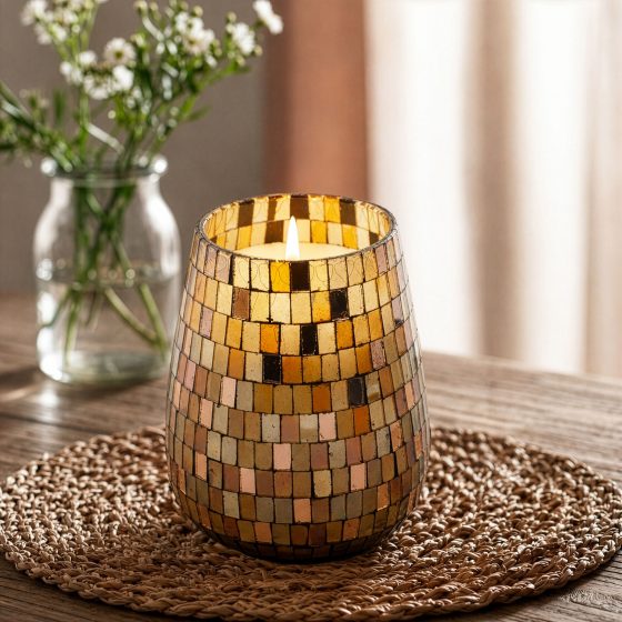Høje Glasburk-Stearinlys – Amber Mosaic - Billede 3