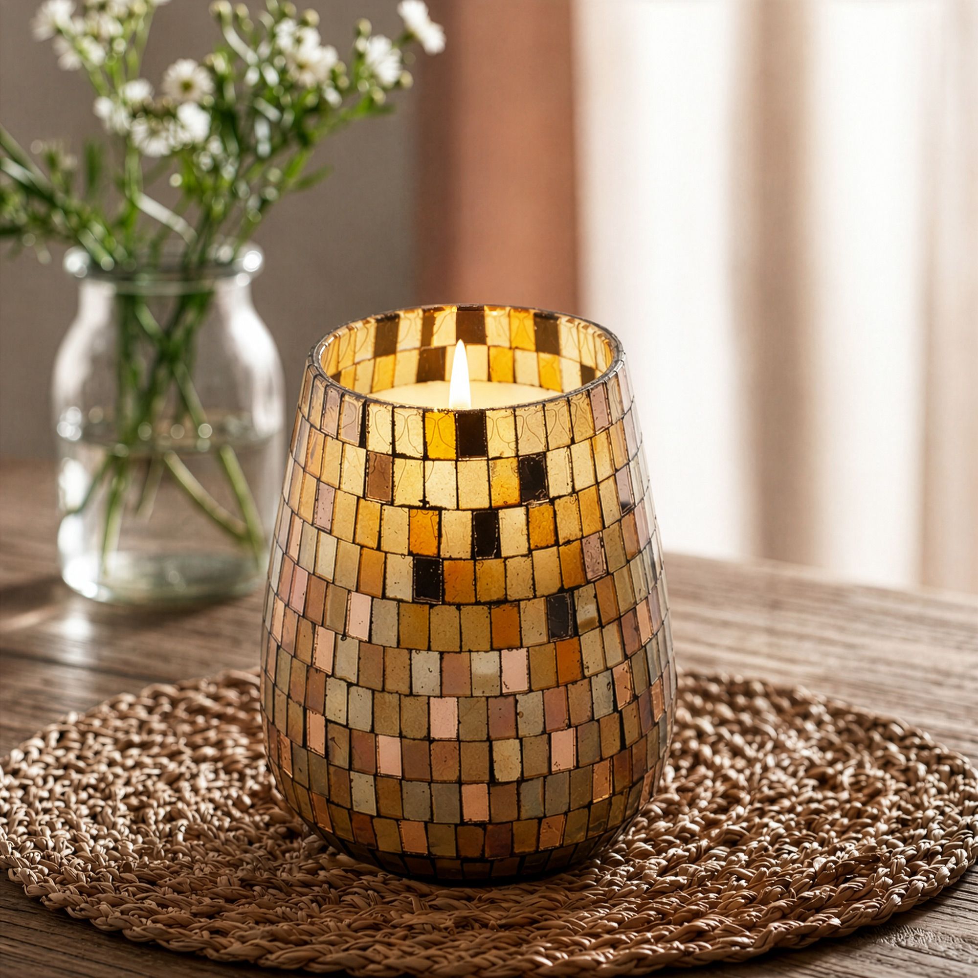 Høje Glasburk-Stearinlys – Amber Mosaic - Billede 3