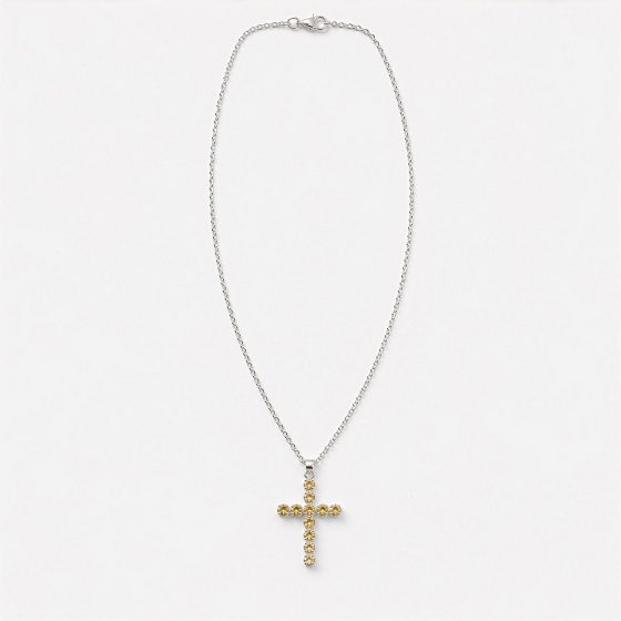 Indisk Andagtsvedhæng – Sølvbelagt (45Cm Chain) – Citrine Crucifix - Billede 5