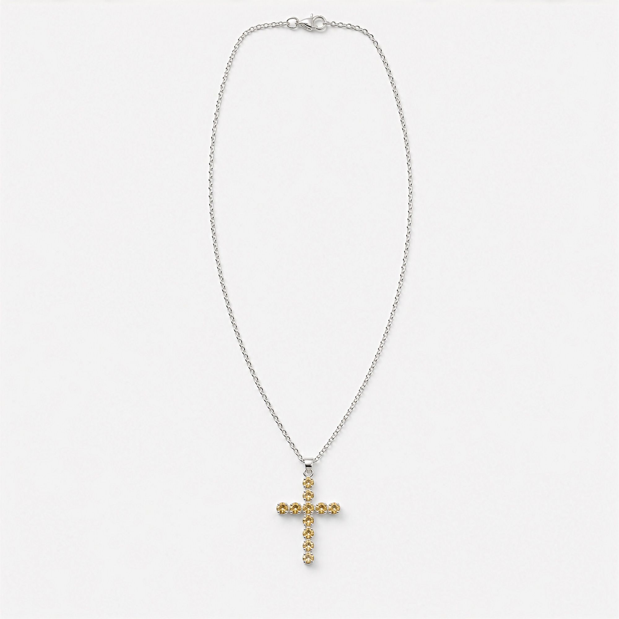 Indisk Andagtsvedhæng – Sølvbelagt (45Cm Chain) – Citrine Crucifix - Billede 5