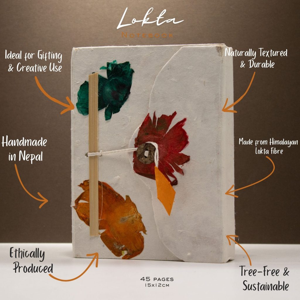 Med Lokta Button Lock Notebook (15X12Cm) – 45 Leafs – Crafted Real Himalayan Floral Design