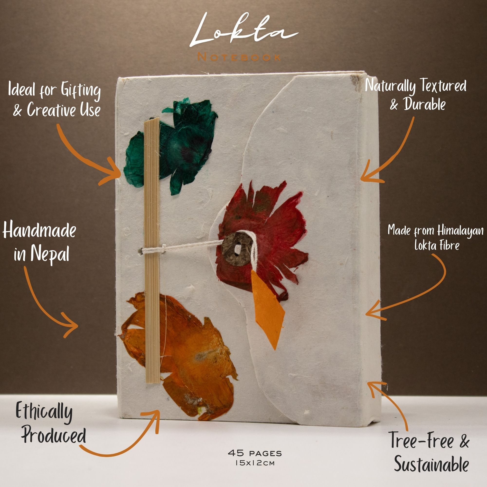 Med Lokta Button Lock Notebook (15X12Cm) – 45 Leafs – Crafted Real Himalayan Floral Design - Billede 2