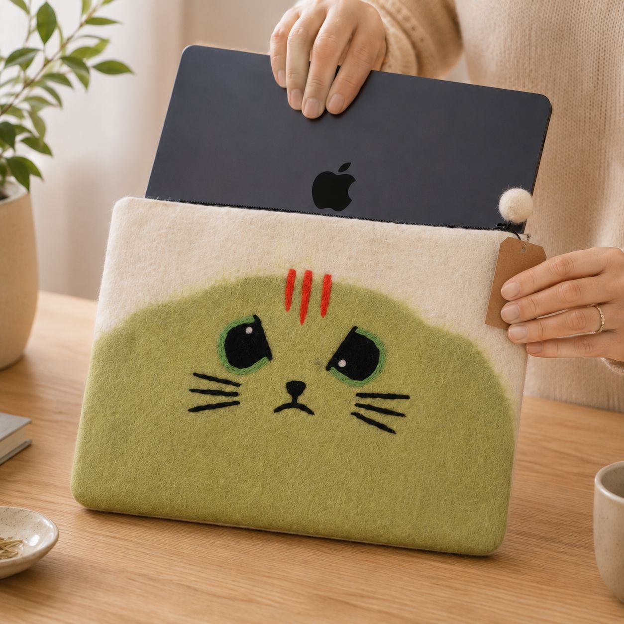 Felt Laptop Pouch (Up To 14") – Grumpy Cat - Billede 2