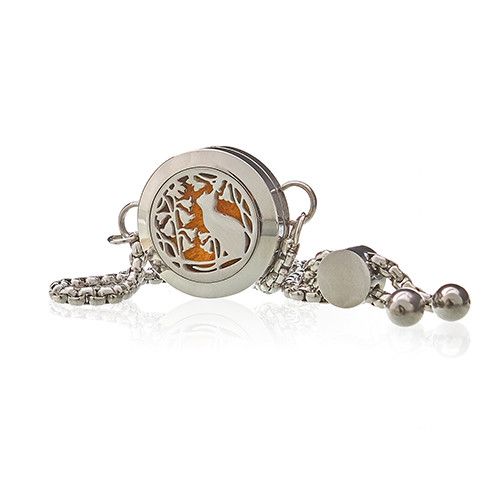 Aromaterapi Smykker Chain Armbånd – Cat & Flowers – 20mm