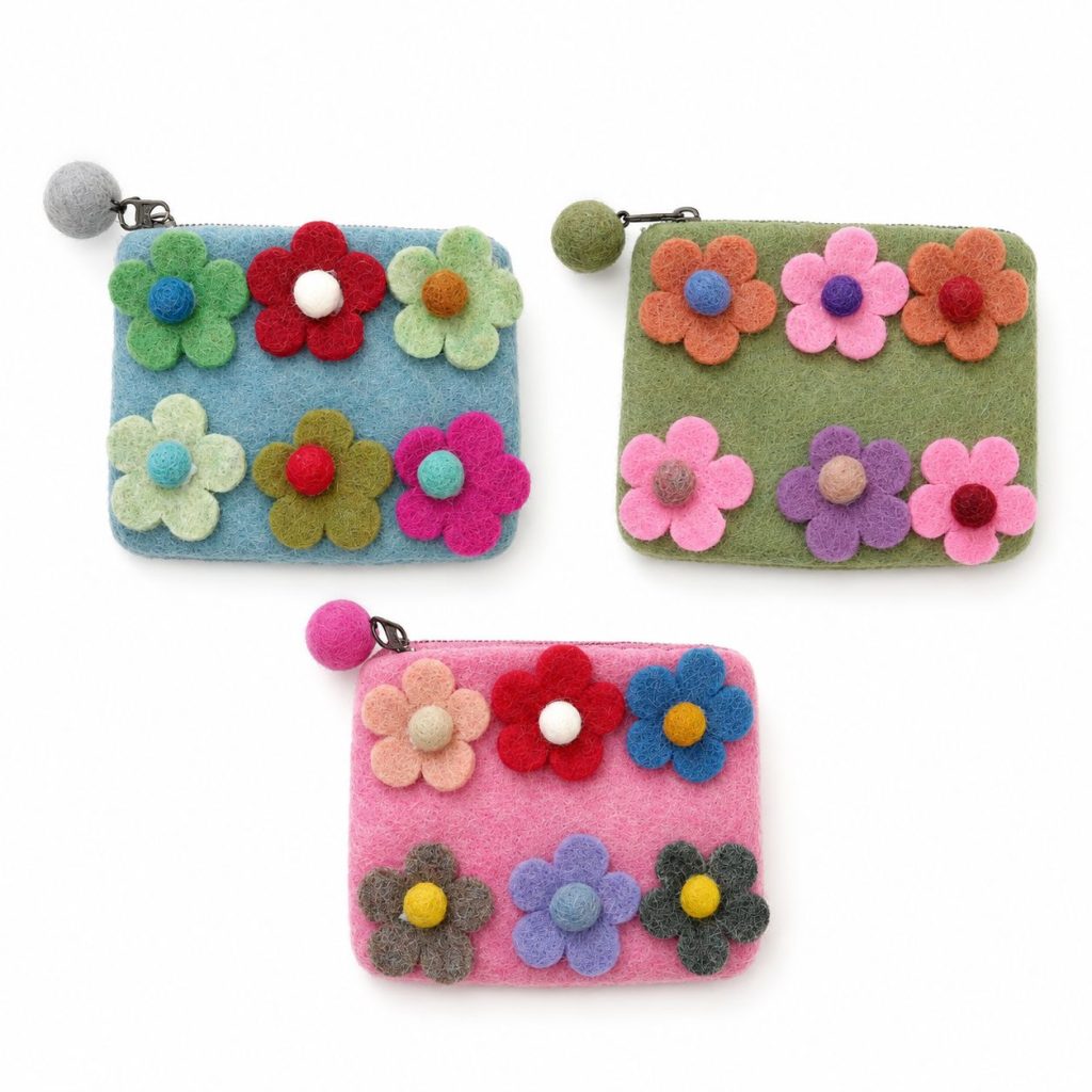 Natural Felt Zipper Pouches – Six Flowers