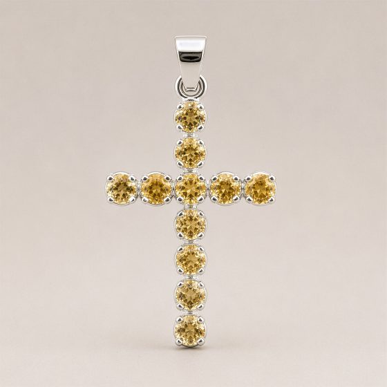 Indisk Andagtsvedhæng – Sølvbelagt (45Cm Chain) – Citrine Crucifix - Billede 6