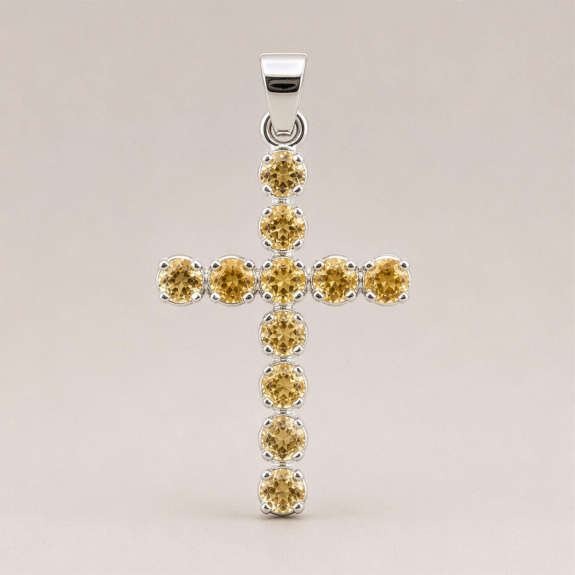 Indisk Andagtsvedhæng – Sølvbelagt (45Cm Chain) – Citrine Crucifix - Billede 6