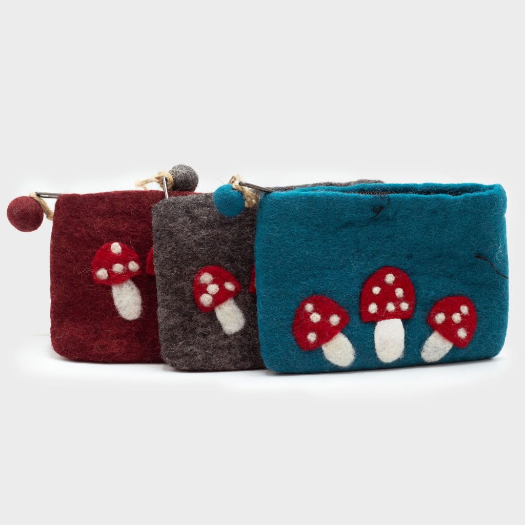 Natural Felt Zipper Pouches – Wild Mushrooms