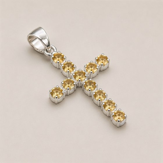 Indisk Andagtsvedhæng – Sølvbelagt (45Cm Chain) – Citrine Crucifix - Billede 2