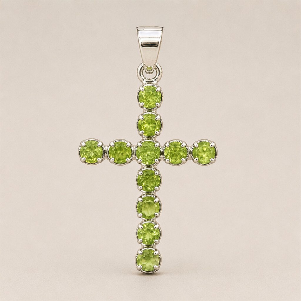 Indisk Andagtsvedhæng – Sølvbelagt (45Cm Chain) – Peridot Crucifix