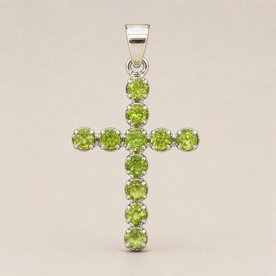 Indisk Andagtsvedhæng – Sølvbelagt (45Cm Chain) – Peridot Crucifix - Billede 5