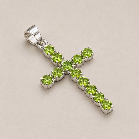 Indisk Andagtsvedhæng – Sølvbelagt (45Cm Chain) – Peridot Crucifix - Billede 6