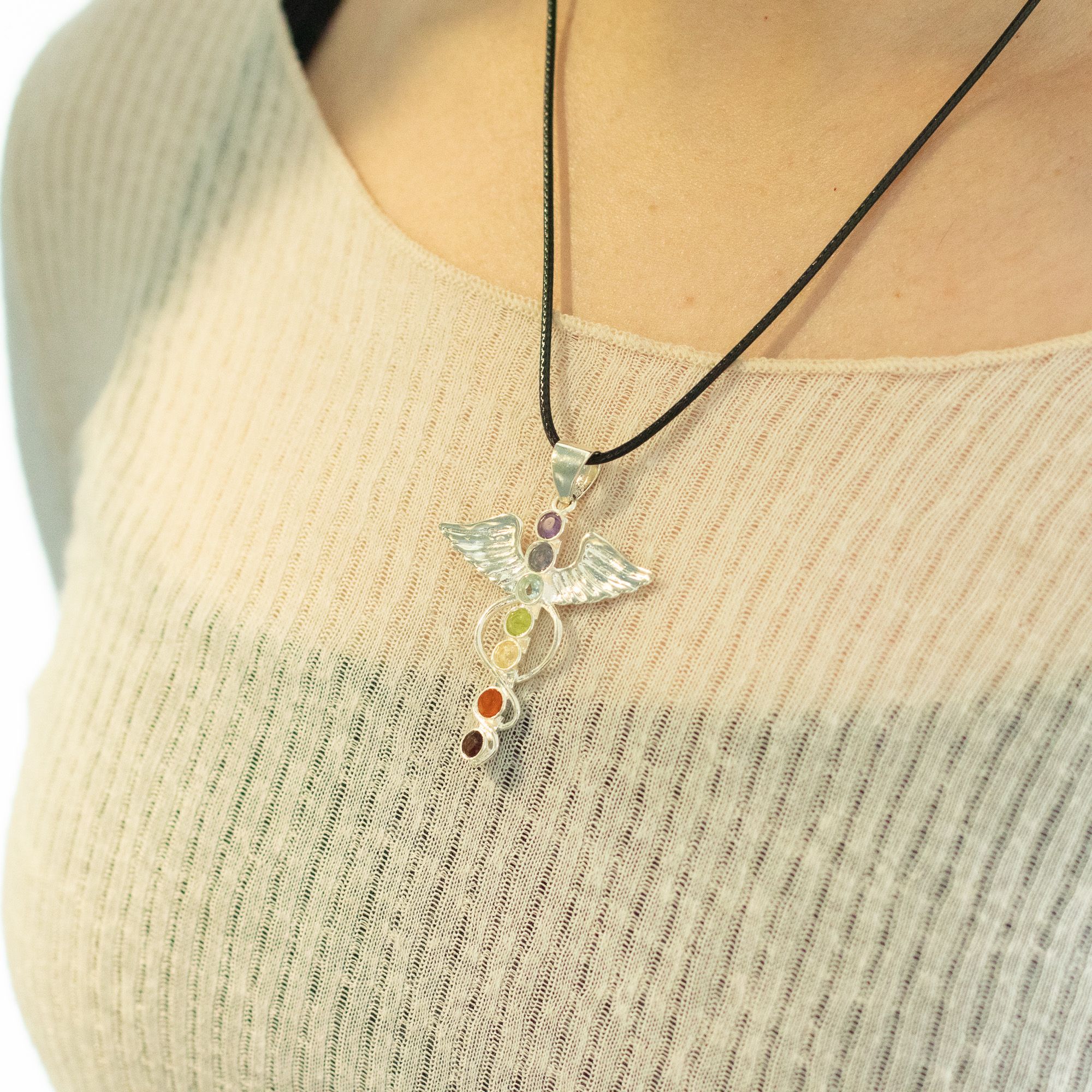 Indisk Andagtsvedhæng – Sølvbelagt (45Cm Snor) – Angel Chakra - Billede 6