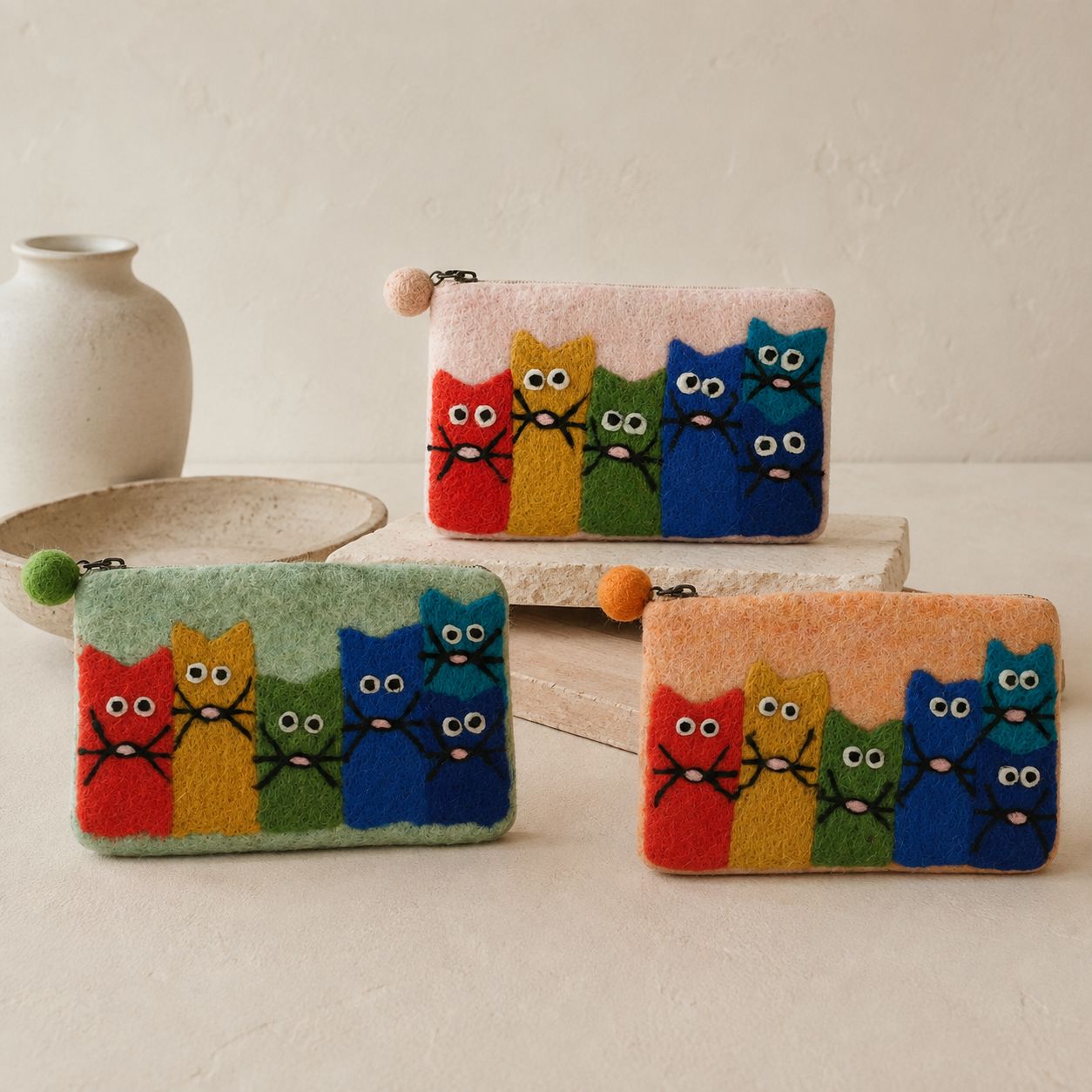 Natural Felt Zipper Pouches – Curious Cat Group - Billede 7