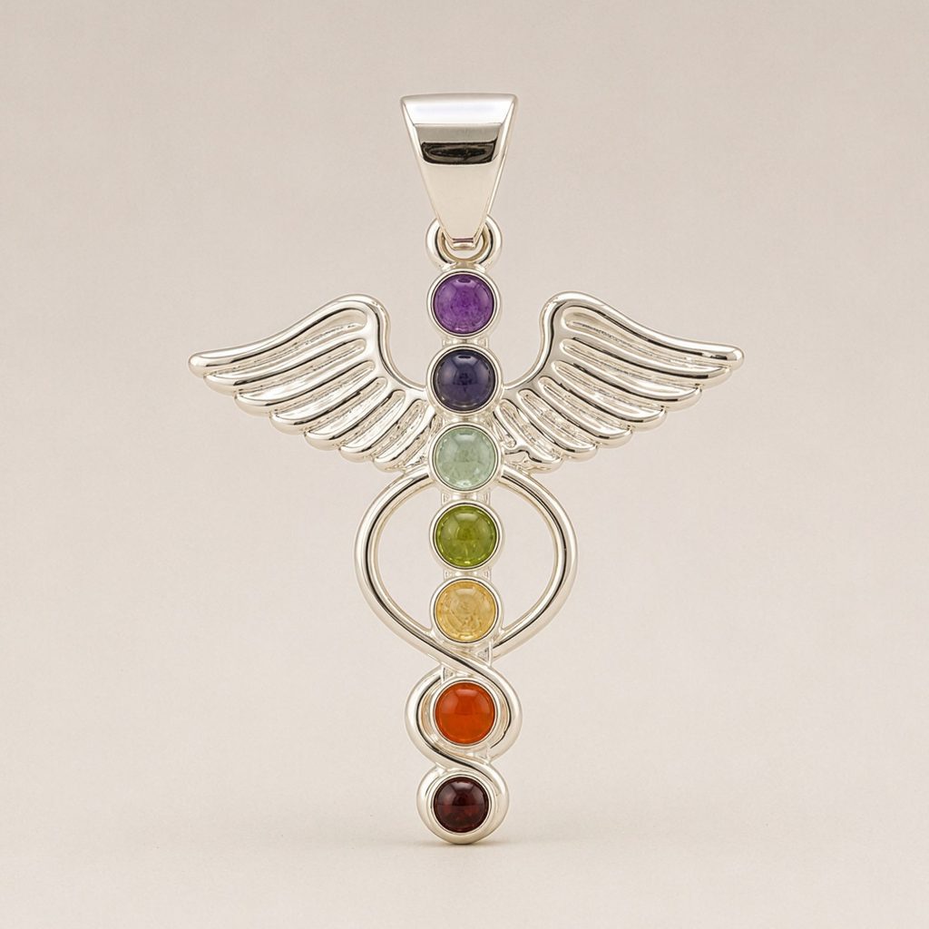 Indisk Andagtsvedhæng – Sølvbelagt (45Cm Snor) – Angel Chakra