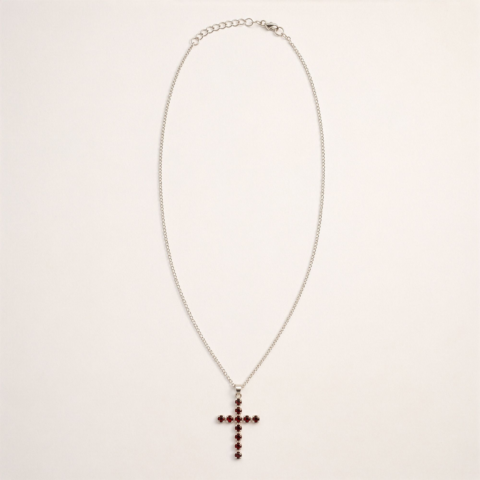 Indisk Andagtsvedhæng – Sølvbelagt (45Cm Chain) – Garnet Crucifix - Billede 2