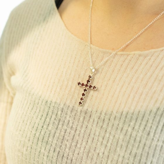 Indisk Andagtsvedhæng – Sølvbelagt (45Cm Chain) – Garnet Crucifix - Billede 5