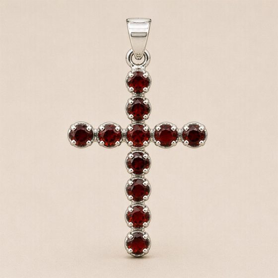 Indisk Andagtsvedhæng – Sølvbelagt (45Cm Chain) – Garnet Crucifix - Billede 3