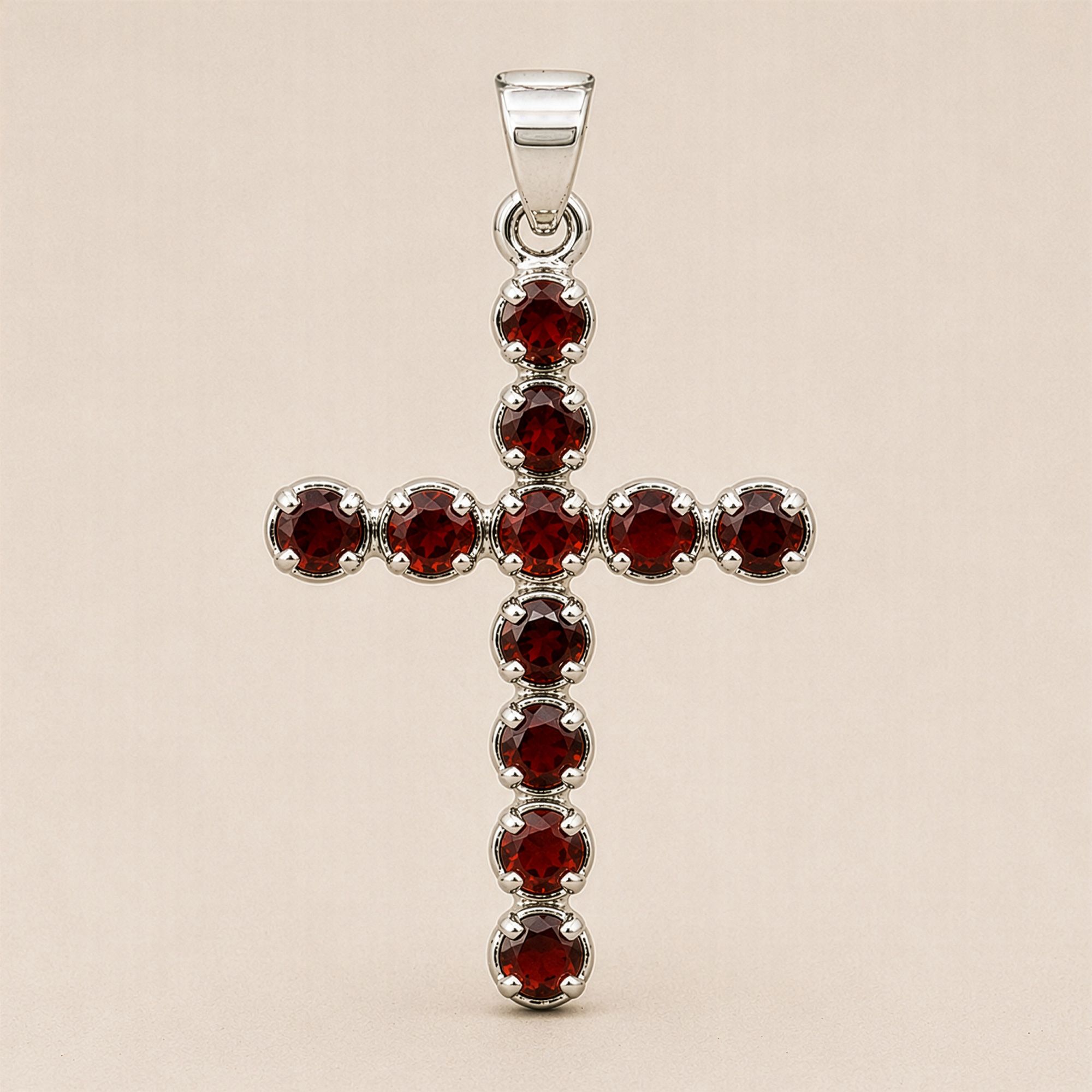 Indisk Andagtsvedhæng – Sølvbelagt (45Cm Chain) – Garnet Crucifix - Billede 3