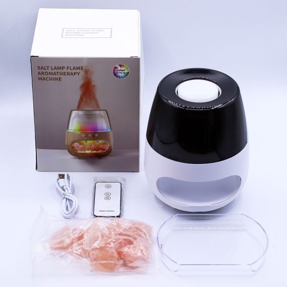 Salt Stone Flame Effect Aromadiffuser – White Usb – Farveskift Og Timer - Billede 3