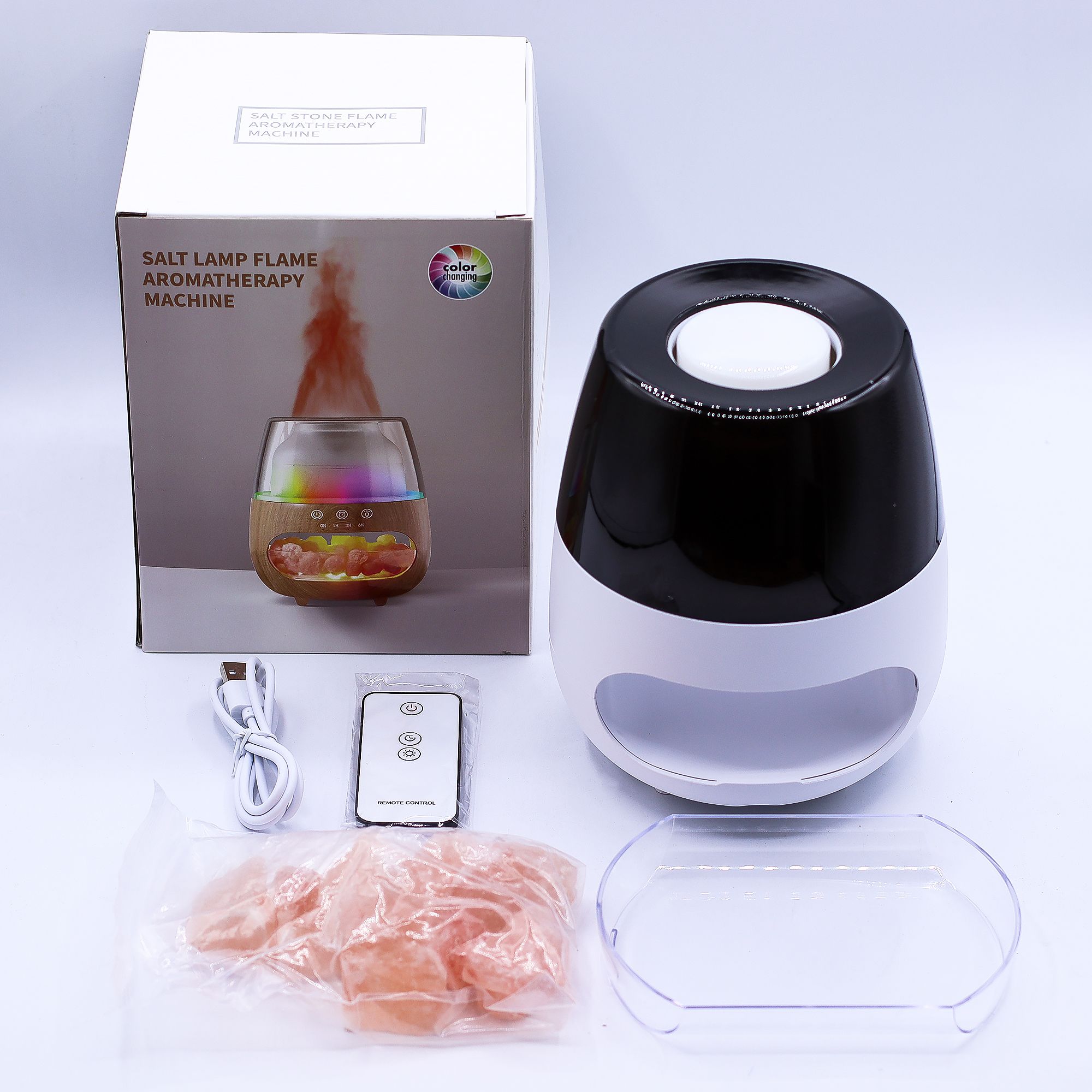 Salt Stone Flame Effect Aromadiffuser – White Usb – Farveskift Og Timer - Billede 3