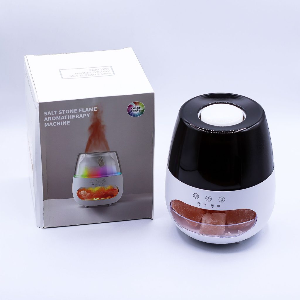 Salt Stone Flame Effect Aromadiffuser – White Usb – Farveskift Og Timer
