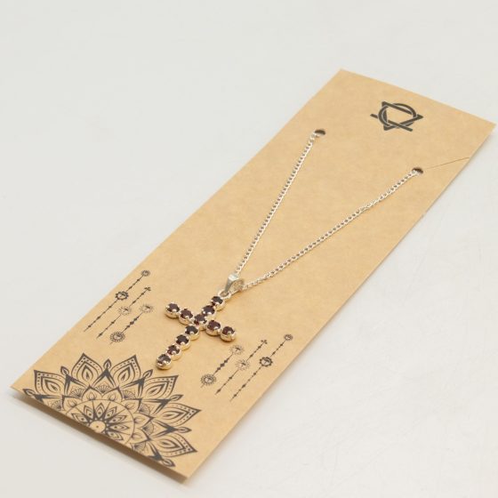 Indisk Andagtsvedhæng – Sølvbelagt (45Cm Chain) – Garnet Crucifix - Billede 6